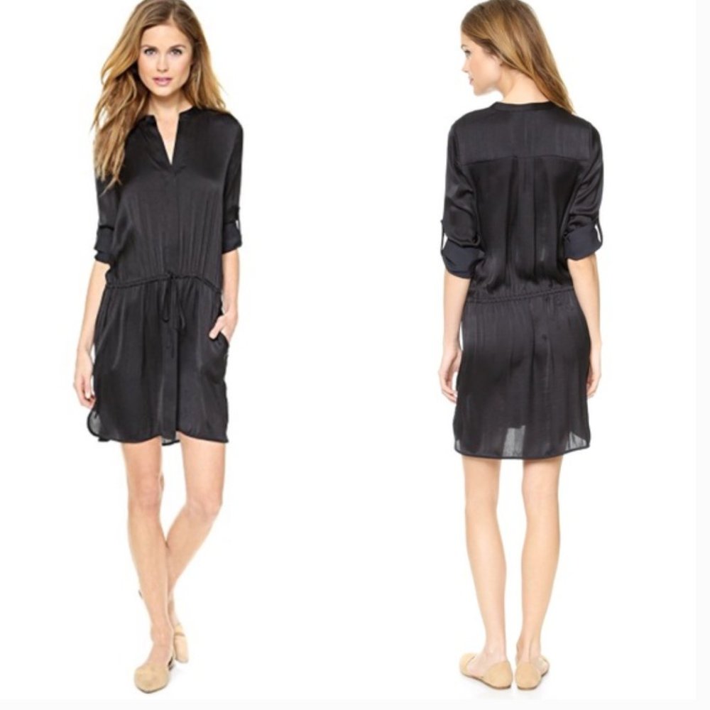 Vince Black Popover Tunic Dress Long Sleeve Silky S